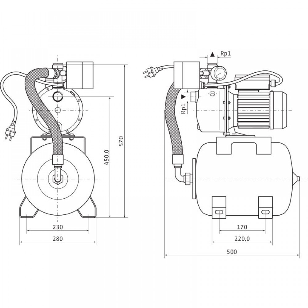 Хидрофорна помпа Wilo HWJ 204 H EM 50 L EPDM - мощност 1100W, напор 50м, дебит 5 m3/h | Хидрофори |  |